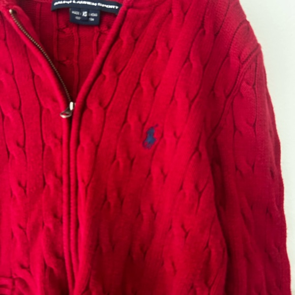 Y2K Ralph Lauren Sport XS Red Cable Knit Zip Up Hoodie Sweater - Picture 3 of 6